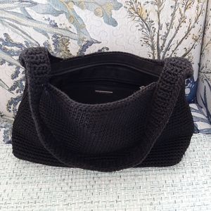 The Sak Small Handbag Black Crochet 11"x7"x3" EUC